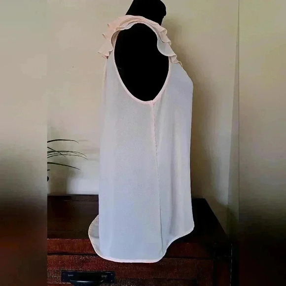 Forever 21  Sleeveless Blouse Pake Pink Small Ruffle Lightweight Semi Sheer - Picture 6 of 9